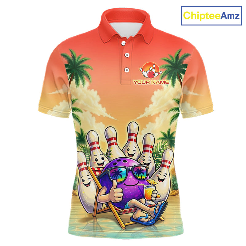 Personalized Funny Bowling Jersey For Men Custom Name Tropical Beach Bowling Polo Quarter-Zip Shirt NYN4313