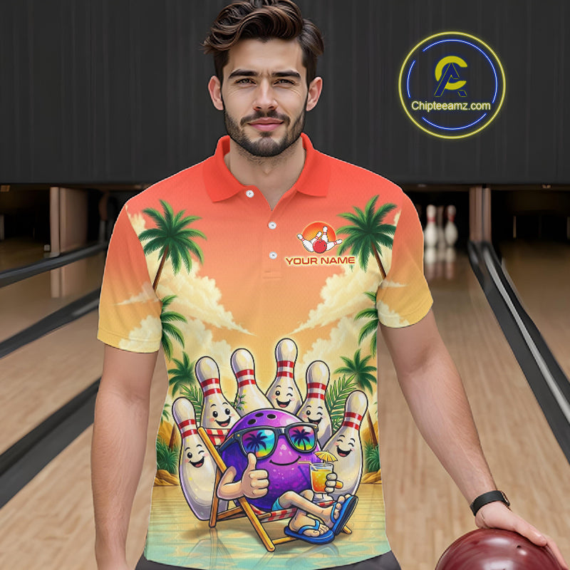 Personalized Funny Bowling Jersey For Men Custom Name Tropical Beach Bowling Polo Quarter-Zip Shirt NYN4313