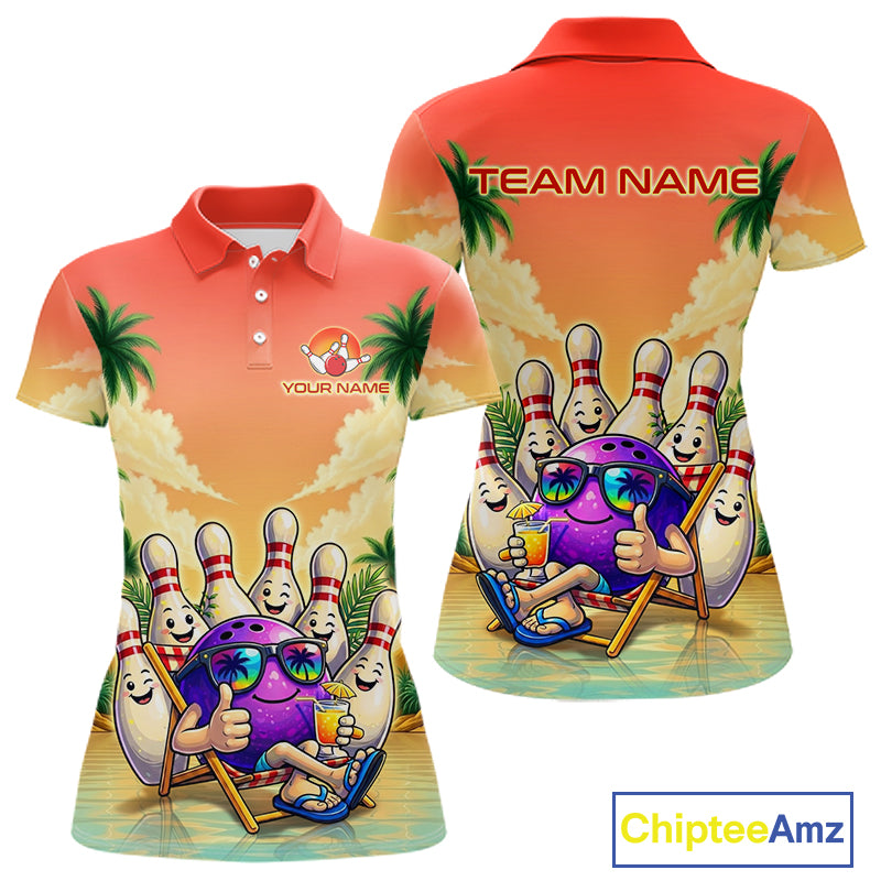Personalized Funny Bowling Jersey For Women Custom Name Tropical Beach Bowling Polo Quarter-Zip Shirt NYN4313