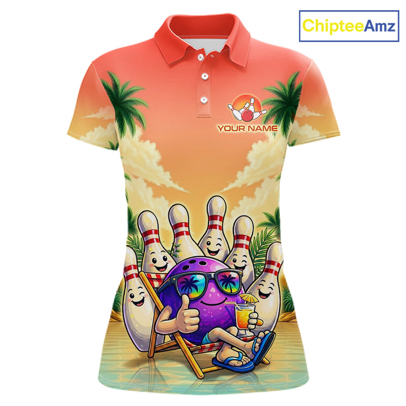Personalized Funny Bowling Jersey For Women Custom Name Tropical Beach Bowling Polo Quarter-Zip Shirt NYN4313