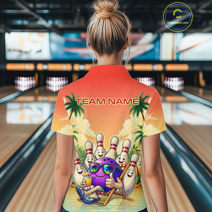 Personalized Funny Bowling Jersey For Women Custom Name Tropical Beach Bowling Polo Quarter-Zip Shirt NYN4313
