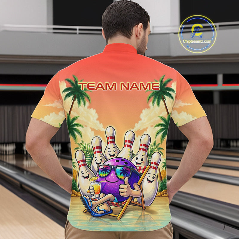 Personalized Funny Bowling Jersey For Men Custom Name Tropical Beach Bowling Polo Quarter-Zip Shirt NYN4313