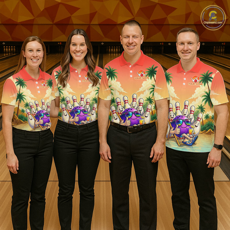 Personalized Funny Bowling Jersey For Men Custom Name Tropical Beach Bowling Polo Quarter-Zip Shirt NYN4313
