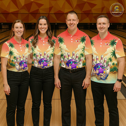 Personalized Funny Bowling Jersey For Men Custom Name Tropical Beach Bowling Polo Quarter-Zip Shirt NYN4313