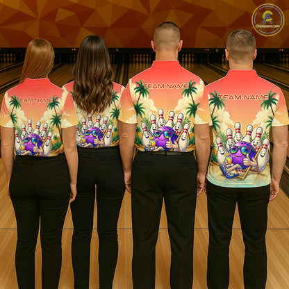 Personalized Funny Bowling Jersey For Men Custom Name Tropical Beach Bowling Polo Quarter-Zip Shirt NYN4313