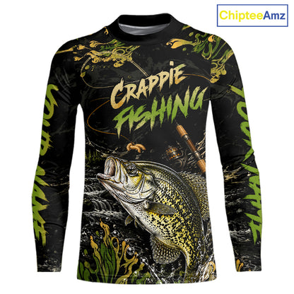 Personalized Crappie Performance Fishing Jerseys, Vintage Crappie Fish Tournament Fishing Shirts NYN4315