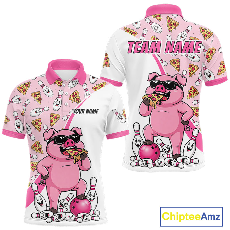 Custom Pig Pizza Graphic Bowling Polo 1/4-Zip Shirt For Men Funny Bowling League Team Uniform NYN4323