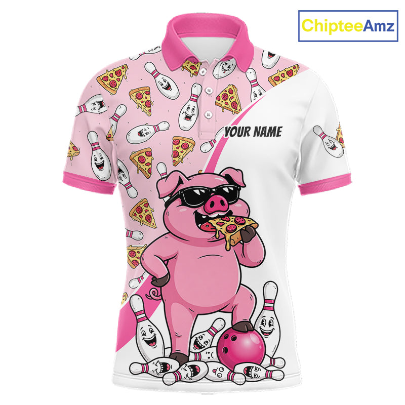 Custom Pig Pizza Graphic Bowling Polo 1/4-Zip Shirt For Men Funny Bowling League Team Uniform NYN4323
