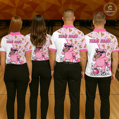 Custom Pig Pizza Graphic Bowling Polo 1/4-Zip Shirt For Women Funny Bowling League Team Uniform NYN4323