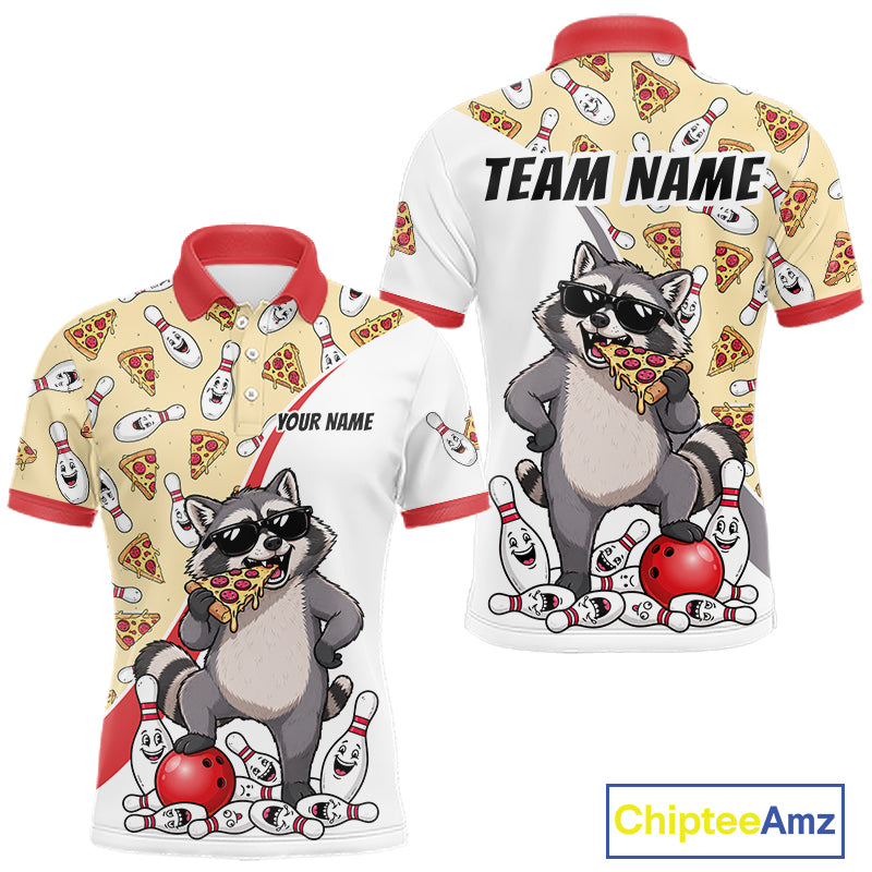 Custom Raccoon Pizza Graphic Bowling Polo 1/4-Zip Shirt For Men Funny Bowling League Team Uniform NYN4324