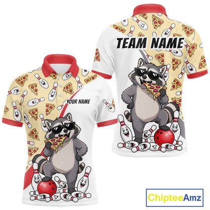 Custom Raccoon Pizza Graphic Bowling Polo 1/4-Zip Shirt For Men Funny Bowling League Team Uniform NYN4324