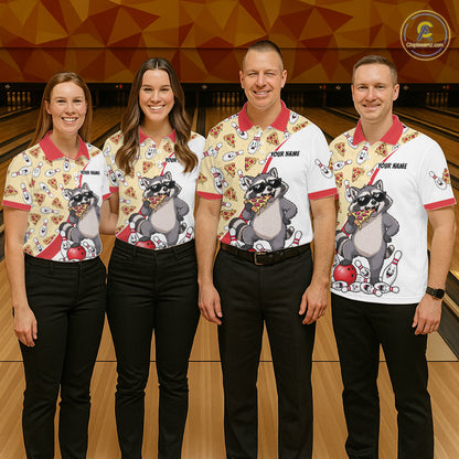 Custom Raccoon Pizza Graphic Bowling Polo 1/4-Zip Shirt For Men Funny Bowling League Team Uniform NYN4324