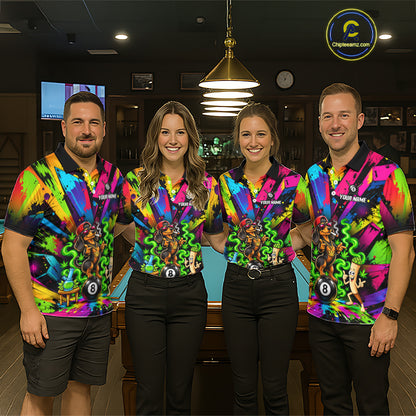 Custom Smoking Dachshund 8 Ball Women Billiard Polo 1/4-Zip Shirt Splatter Funny Pool Billiard Apparel NYN5072