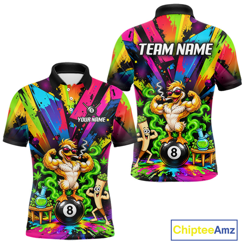 Custom Smoking Duck 8 Ball Men Billiard Polo 1/4-Zip Shirt Splatter Funny Pool Billiard Apparel NYN5073