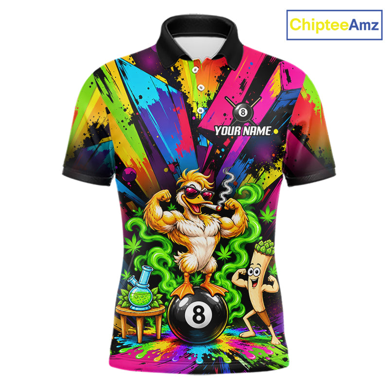 Custom Smoking Duck 8 Ball Men Billiard Polo 1/4-Zip Shirt Splatter Funny Pool Billiard Apparel NYN5073