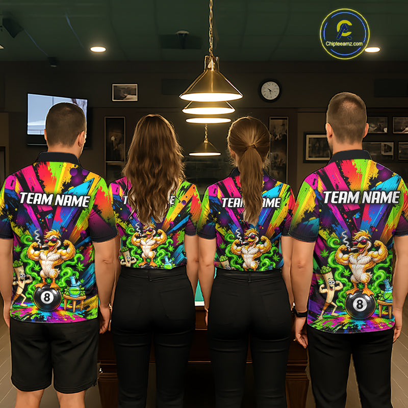 Custom Smoking Duck 8 Ball Men Billiard Polo 1/4-Zip Shirt Splatter Funny Pool Billiard Apparel NYN5073