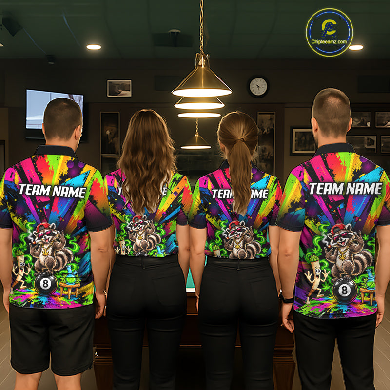 Custom Smoking Raccoon 8 Ball Women Billiard Polo 1/4-Zip Shirt Splatter Funny Pool Billiard Apparel NYN5074