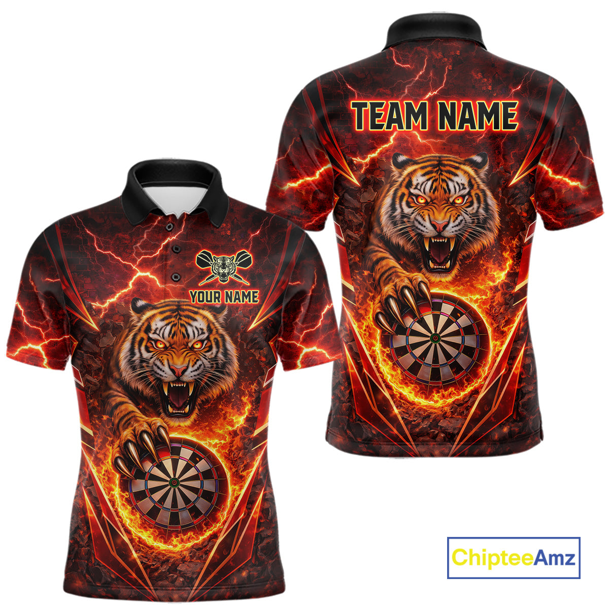 Red Flaming Tiger Thunder Dartboard Men Darts Polo Shirt Custom Funny Darts Team Jersey NYN2610