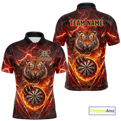 Red Flaming Tiger Thunder Dartboard Men Darts Polo Shirt Custom Funny Darts Team Jersey NYN2610