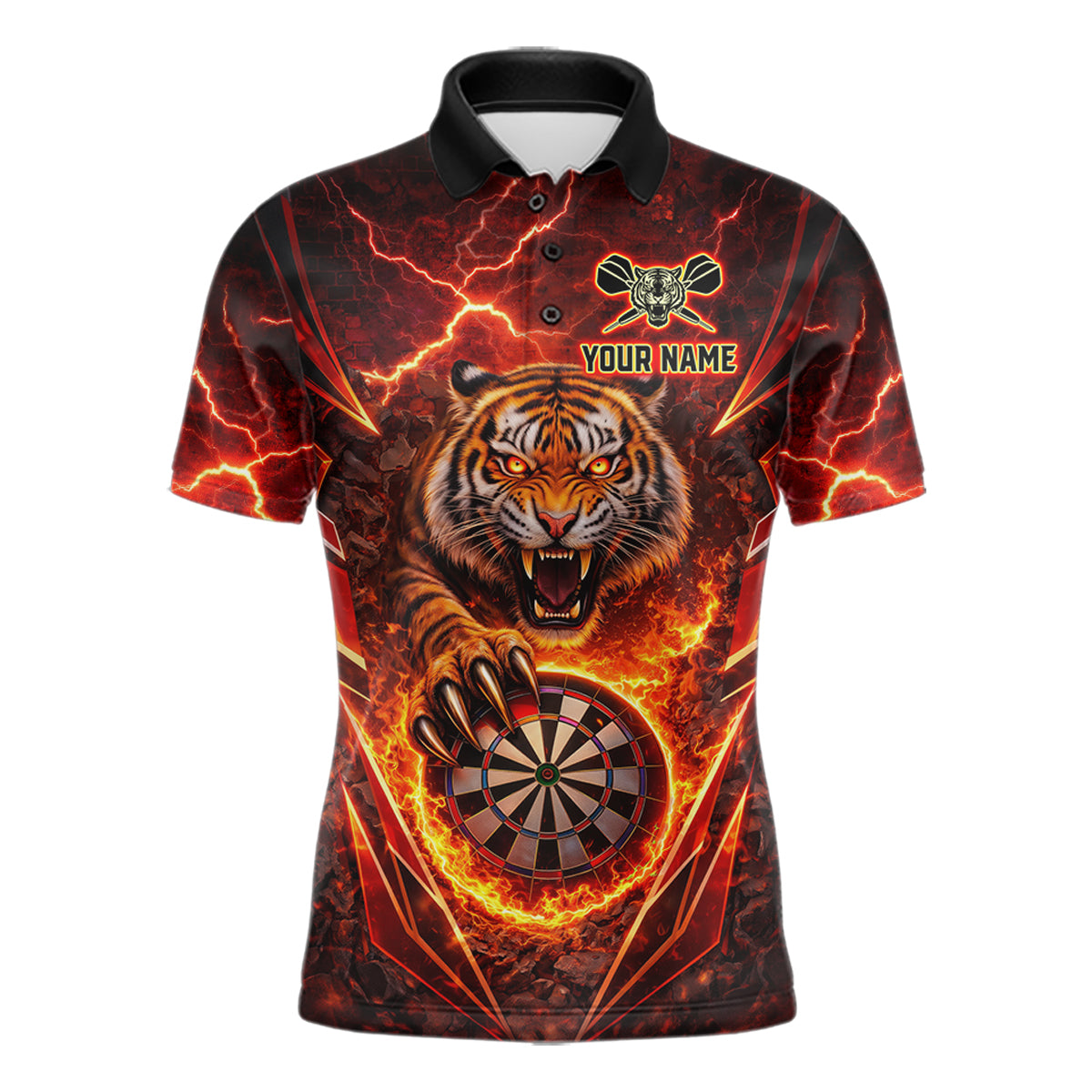 Red Flaming Tiger Thunder Dartboard Men Darts Polo Shirt Custom Funny Darts Team Jersey NYN2610