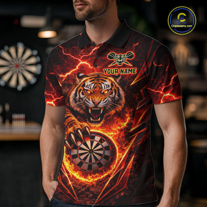 Red Flaming Tiger Thunder Dartboard Men Darts Polo Shirt Custom Funny Darts Team Jersey NYN2610
