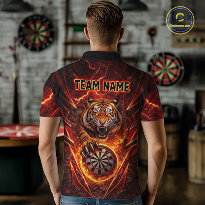 Red Flaming Tiger Thunder Dartboard Men Darts Polo Shirt Custom Funny Darts Team Jersey NYN2610