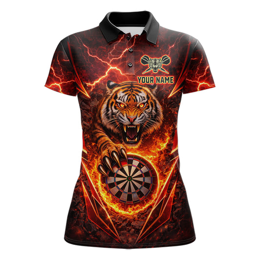 Red Flaming Tiger Thunder Dartboard Women Darts Polo Shirt Custom Funny Darts Team Jersey NYN2610