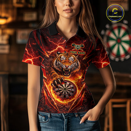 Red Flaming Tiger Thunder Dartboard Women Darts Polo Shirt Custom Funny Darts Team Jersey NYN2610