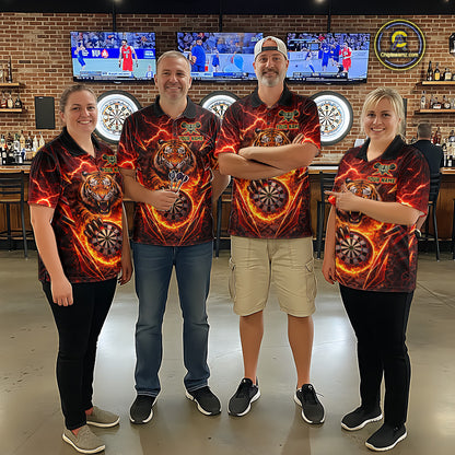 Red Flaming Tiger Thunder Dartboard Women Darts Polo Shirt Custom Funny Darts Team Jersey NYN2610
