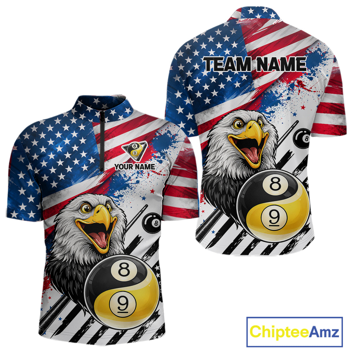 Splatter US Flag Yin And Yang 8 Ball & 9 Ball Men Billiard Shirt Custom Eagle Freedom Billiard Appeal NYN2767