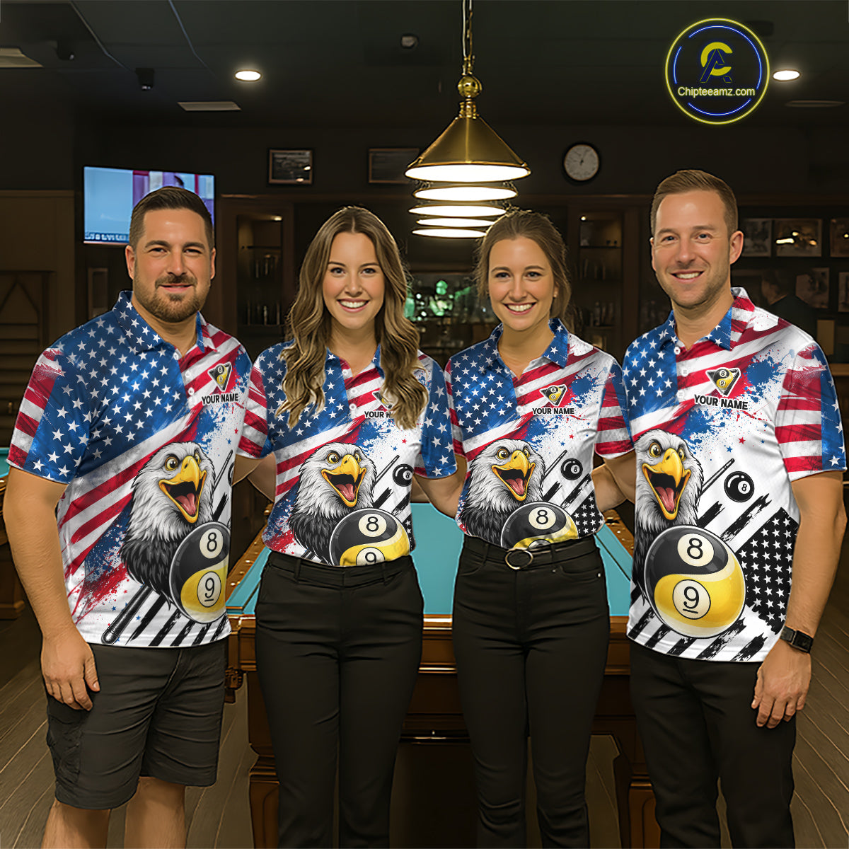 Splatter US Flag Yin And Yang 8 Ball & 9 Ball Women Billiard Shirt Custom Eagle Freedom Billiard Appeal NYN2767