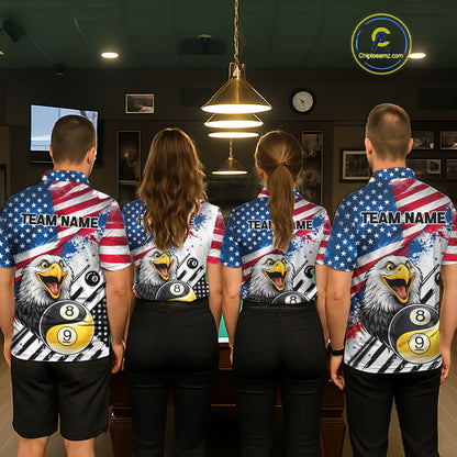 Splatter US Flag Yin And Yang 8 Ball & 9 Ball Women Billiard Shirt Custom Eagle Freedom Billiard Appeal NYN2767
