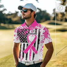 Load image into Gallery viewer, American Flag Splatter Pink Men Golf Polo Shirt Custom Breast Cancer Golf Team Outfits NYN3386