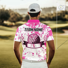 Load image into Gallery viewer, American Flag Splatter Pink Men Golf Polo Shirt Custom Breast Cancer Golf Team Outfits NYN3386