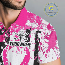 Load image into Gallery viewer, American Flag Splatter Pink Men Golf Polo Shirt Custom Breast Cancer Golf Team Outfits NYN3386