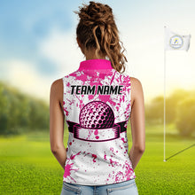 Load image into Gallery viewer, American Flag Splatter Pink Women Golf Sleeveless Polo Shirt Custom Breast Cancer Golf Team Outfits NYN3386