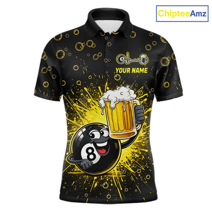 8 Ball Beer Pool Polo 1/4-Zip Shirt Custom Billiards Team Shirt Funny Drinking Beer Billiard For Men NYN4686