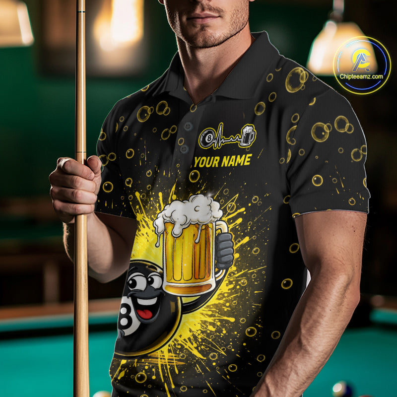 8 Ball Beer Pool Polo 1/4-Zip Shirt Custom Billiards Team Shirt Funny Drinking Beer Billiard For Men NYN4686