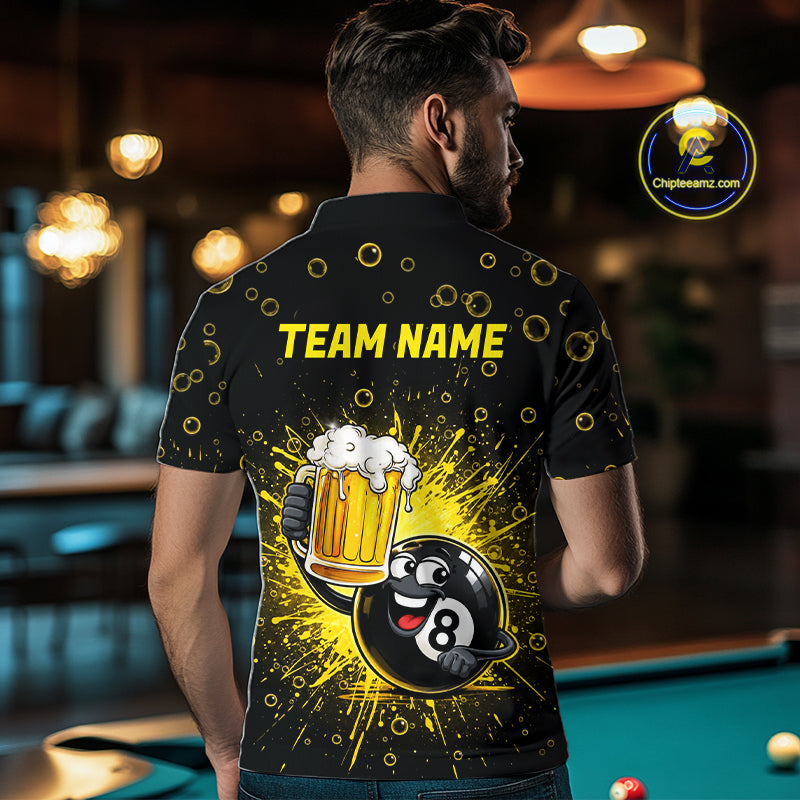 8 Ball Beer Pool Polo 1/4-Zip Shirt Custom Billiards Team Shirt Funny Drinking Beer Billiard For Men NYN4686