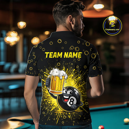 8 Ball Beer Pool Polo 1/4-Zip Shirt Custom Billiards Team Shirt Funny Drinking Beer Billiard For Men NYN4686