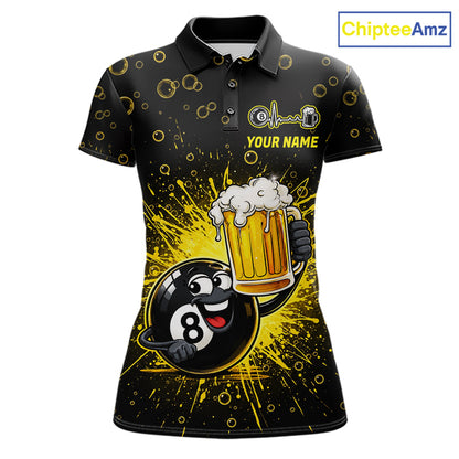 8 Ball Beer Pool Polo 1/4-Zip Shirt Custom Billiards Team Shirt Funny Drinking Beer Billiard For Women NYN4686