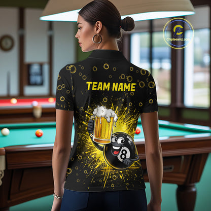 8 Ball Beer Pool Polo 1/4-Zip Shirt Custom Billiards Team Shirt Funny Drinking Beer Billiard For Women NYN4686