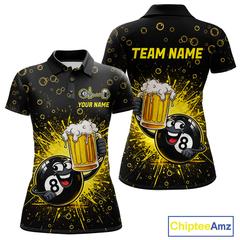 8 Ball Beer Pool Polo 1/4-Zip Shirt Custom Billiards Team Shirt Funny Drinking Beer Billiard For Women NYN4686