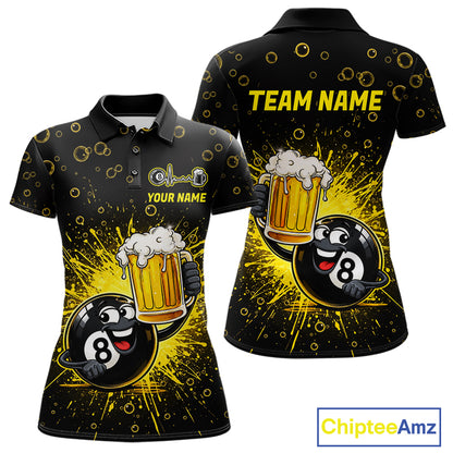 8 Ball Beer Pool Polo 1/4-Zip Shirt Custom Billiards Team Shirt Funny Drinking Beer Billiard For Women NYN4686