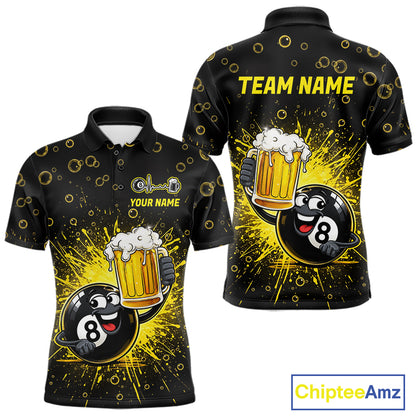 8 Ball Beer Pool Polo 1/4-Zip Shirt Custom Billiards Team Shirt Funny Drinking Beer Billiard For Men NYN4686