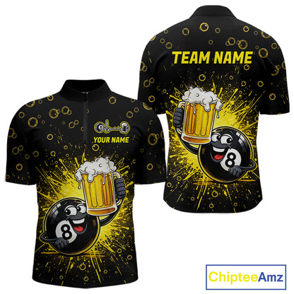 8 Ball Beer Pool Polo 1/4-Zip Shirt Custom Billiards Team Shirt Funny Drinking Beer Billiard For Men NYN4686