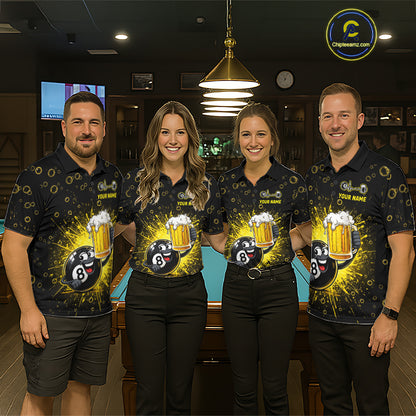 8 Ball Beer Pool Polo 1/4-Zip Shirt Custom Billiards Team Shirt Funny Drinking Beer Billiard For Men NYN4686
