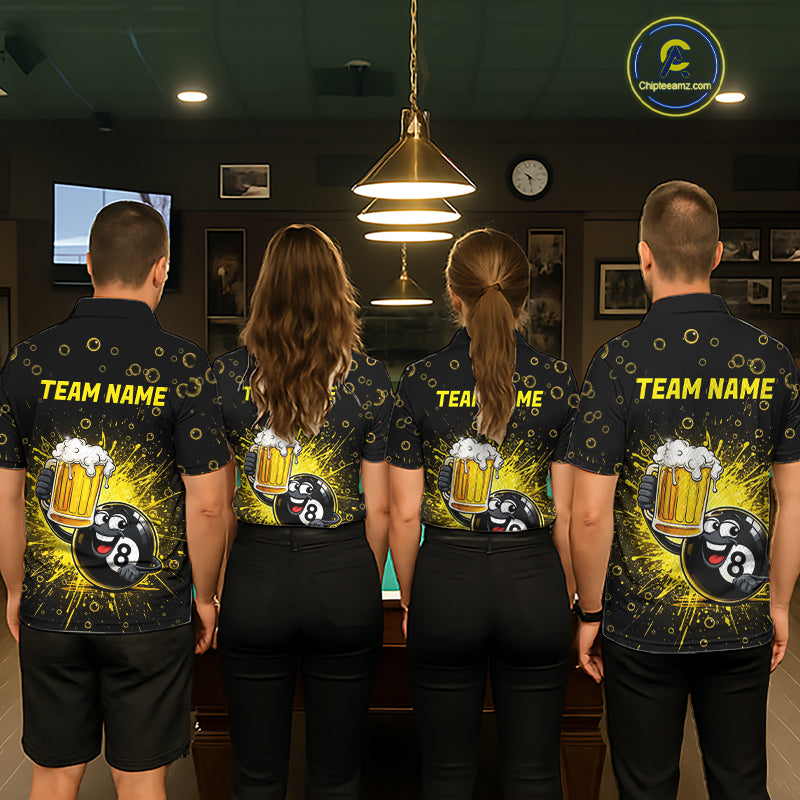 8 Ball Beer Pool Polo 1/4-Zip Shirt Custom Billiards Team Shirt Funny Drinking Beer Billiard For Men NYN4686