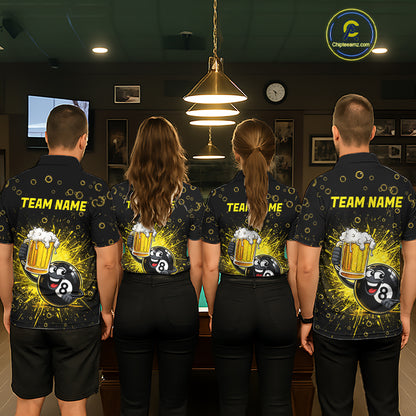 8 Ball Beer Pool Polo 1/4-Zip Shirt Custom Billiards Team Shirt Funny Drinking Beer Billiard For Men NYN4686
