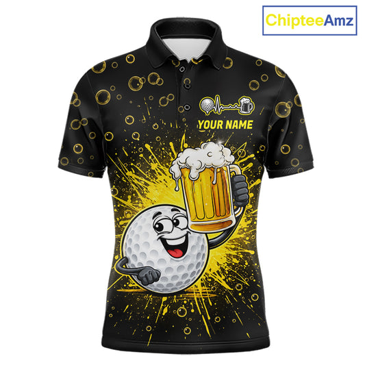 Mens Golf Beer Polo Shirt Funny Golf Ball With Beer Glass Custom Team Name Golf Team Jersey NYN4687